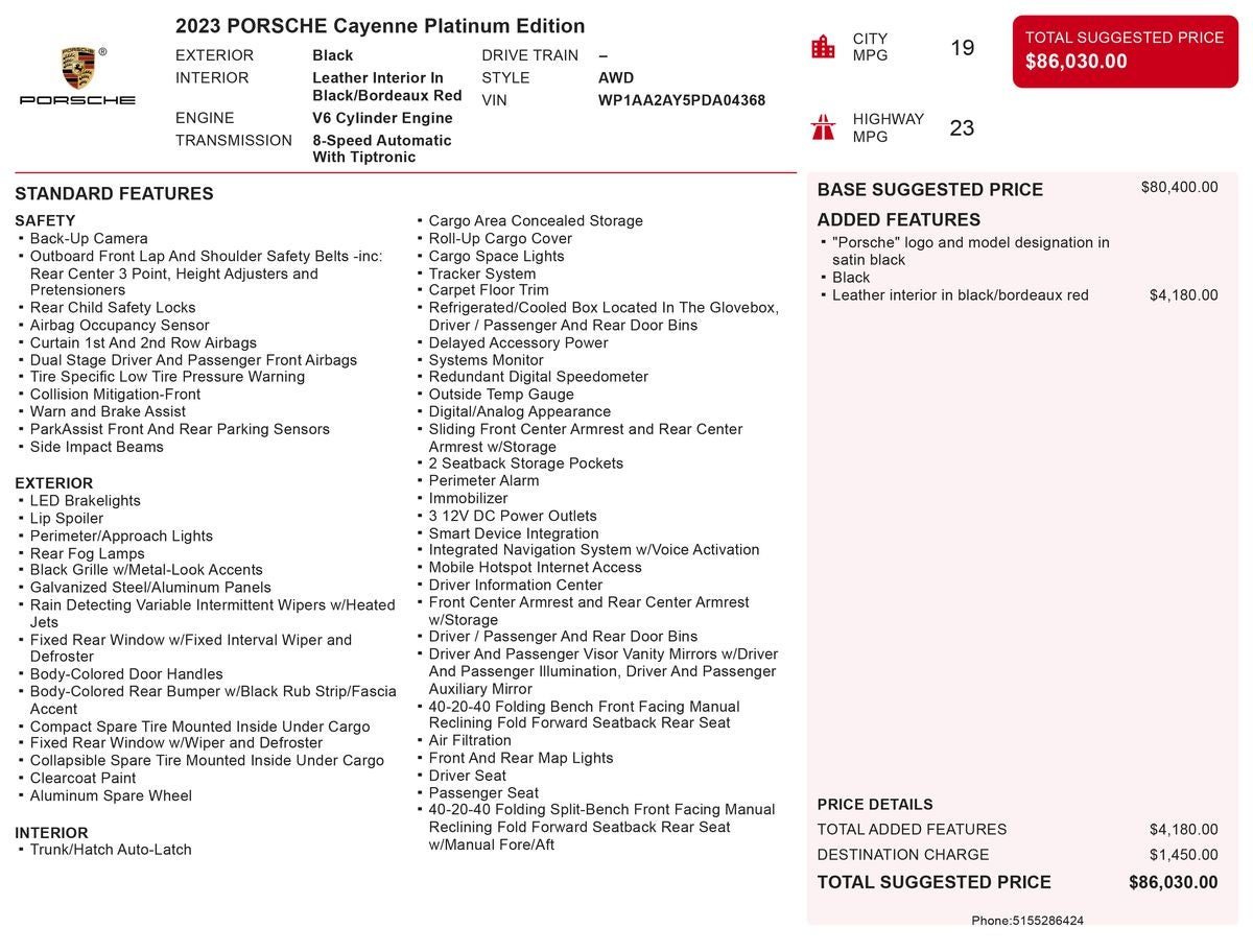 2023 Porsche Cayenne Platinum Edition