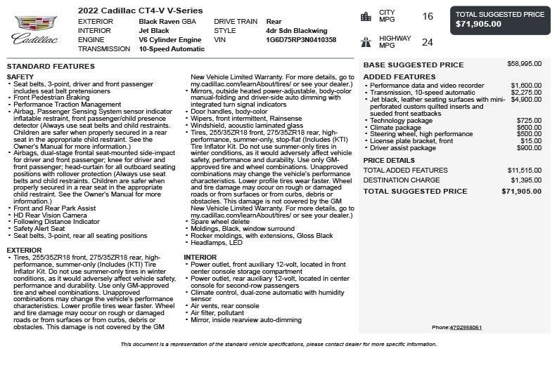 2022 Cadillac CT4 V-Series