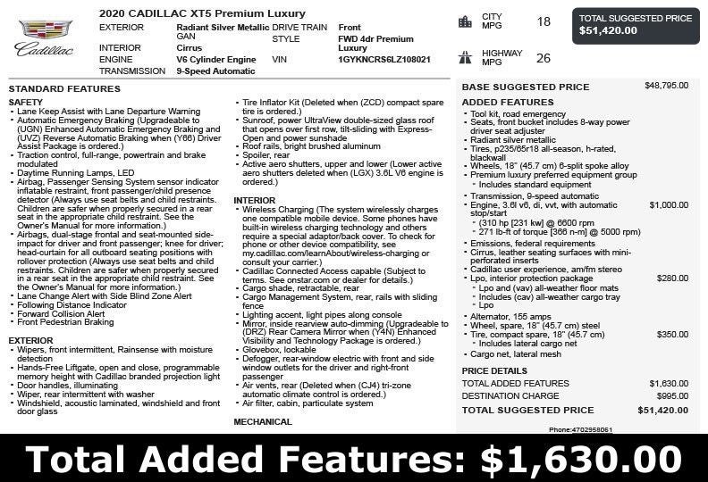 2020 Cadillac XT5 Premium Luxury