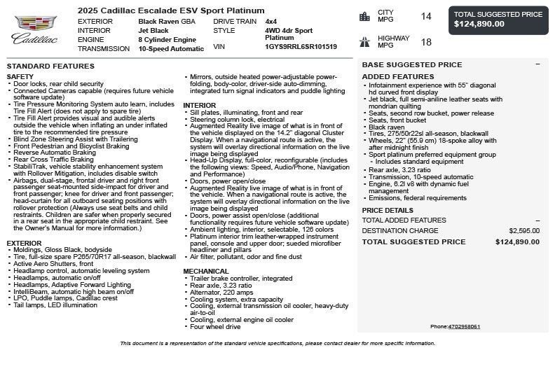 2025 Cadillac Escalade ESV Sport Platinum