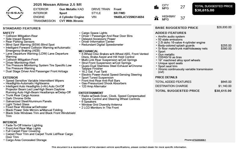 2025 Nissan Altima 2.5 SR