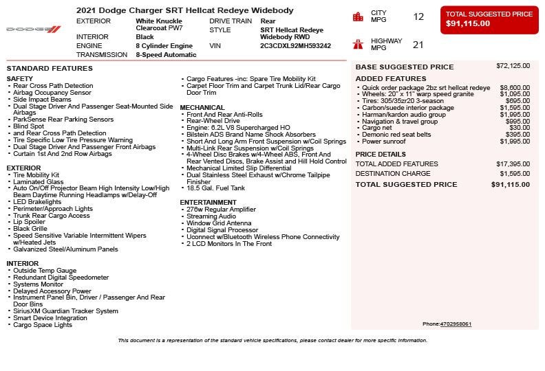 2021 Dodge Charger SRT Hellcat Redeye Widebody