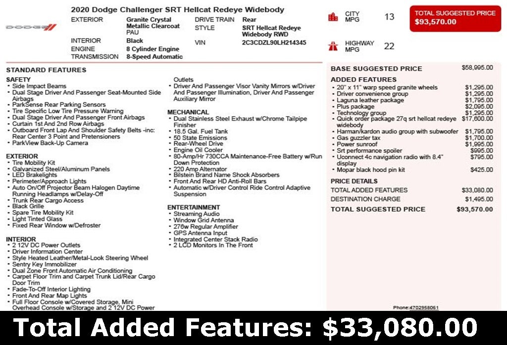 2020 Dodge Challenger SRT Hellcat Redeye Widebody