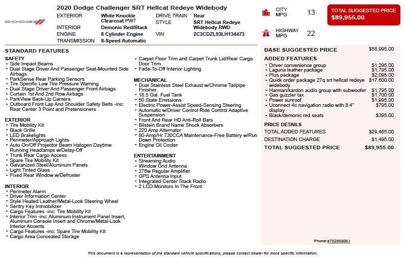2020 Dodge Challenger SRT Hellcat Redeye Widebody
