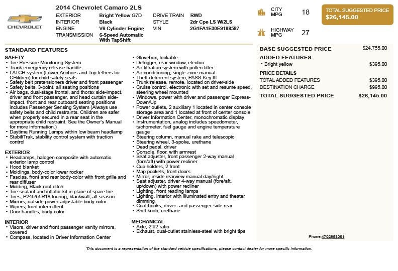 2014 Chevrolet Camaro 2LS