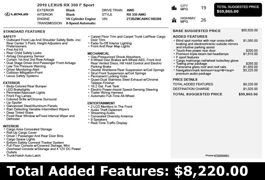 2019 Lexus RX 350 F Sport