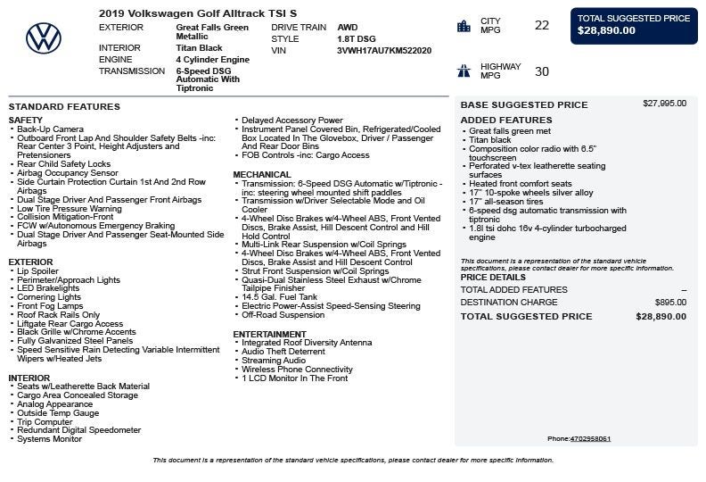 2019 Volkswagen Golf Alltrack TSI S 4Motion