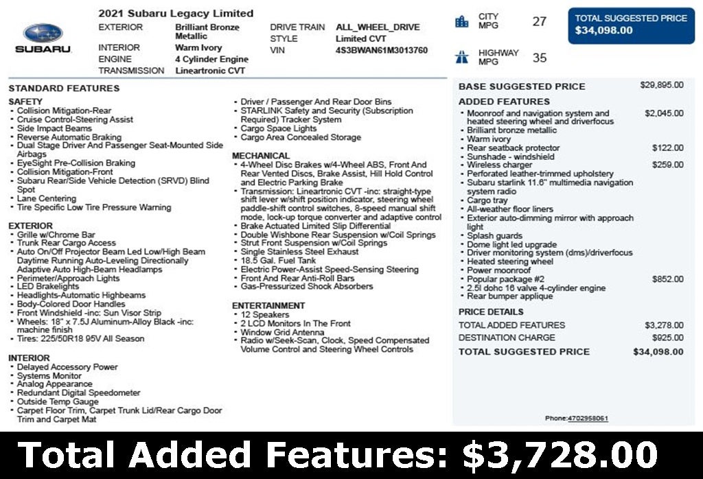 2021 Subaru Legacy Limited
