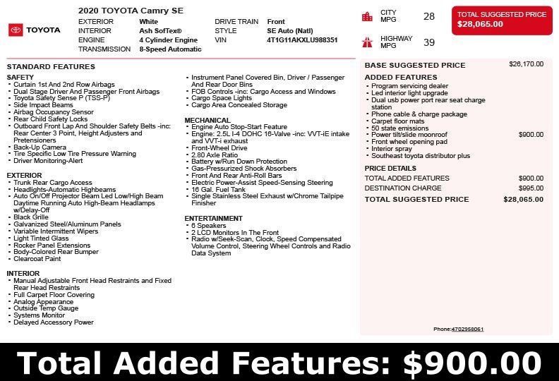 2020 Toyota Camry SE