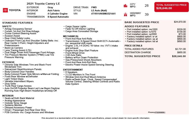 2021 Toyota Camry LE