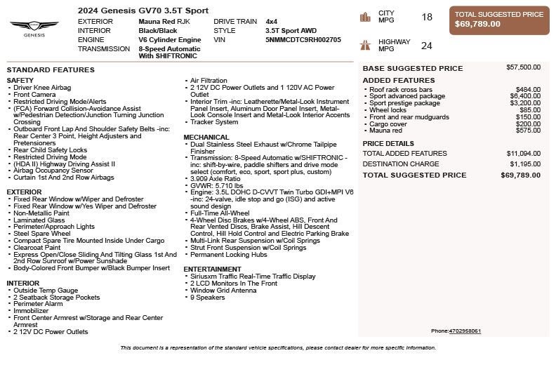 2024 Genesis GV70 3.5T Sport