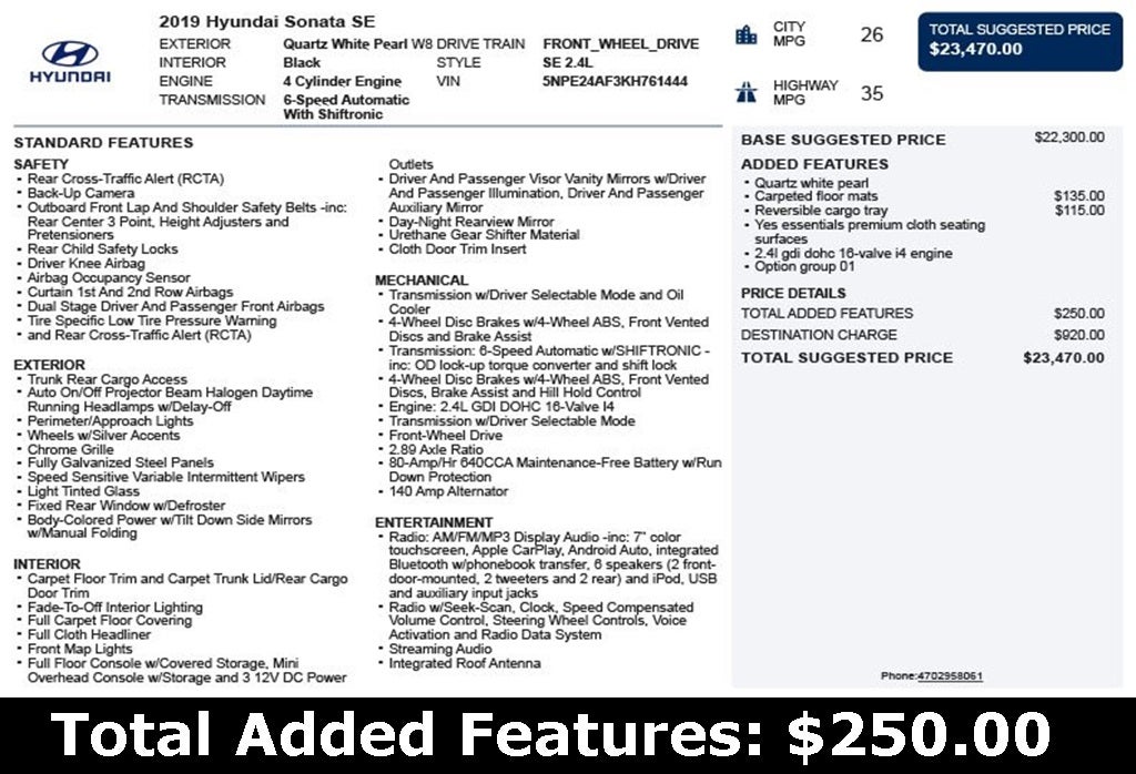 2019 Hyundai Sonata SE