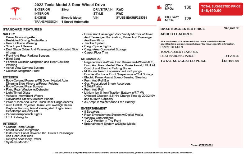 2022 Tesla Model 3 Base