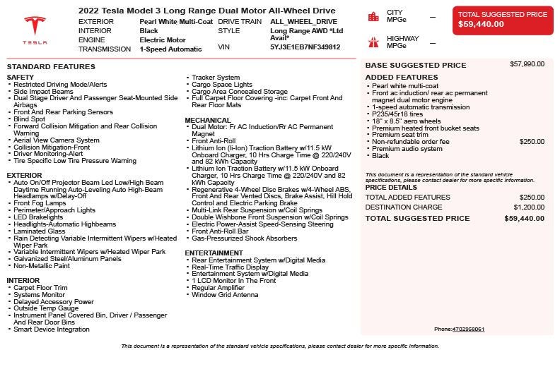 2022 Tesla Model 3 Long Range