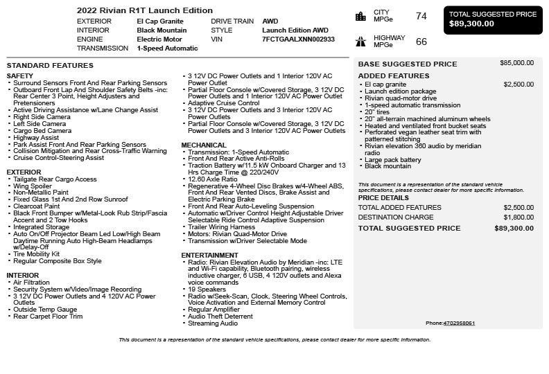 2022 Rivian R1T Launch Edition