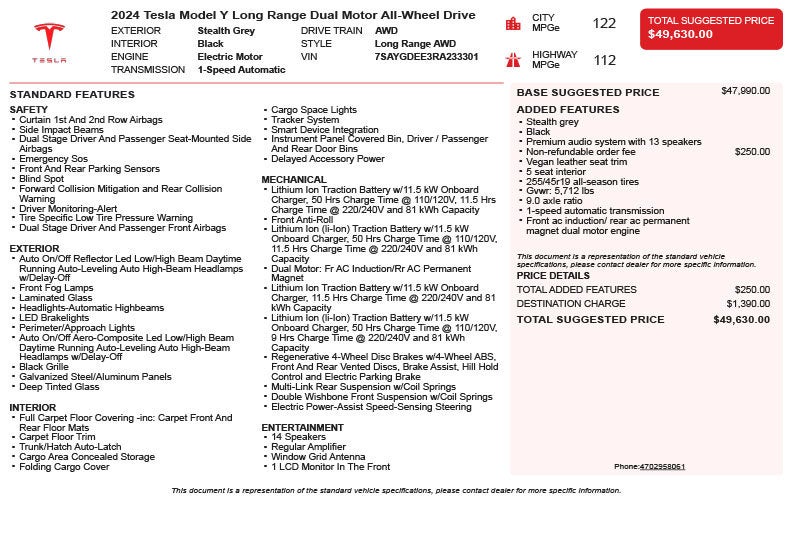 2024 Tesla Model Y Long Range