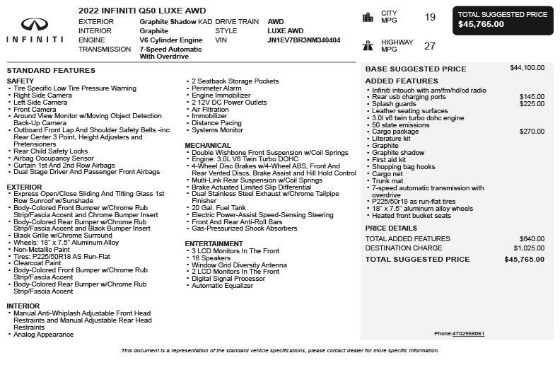 2022 INFINITI Q50 LUXE