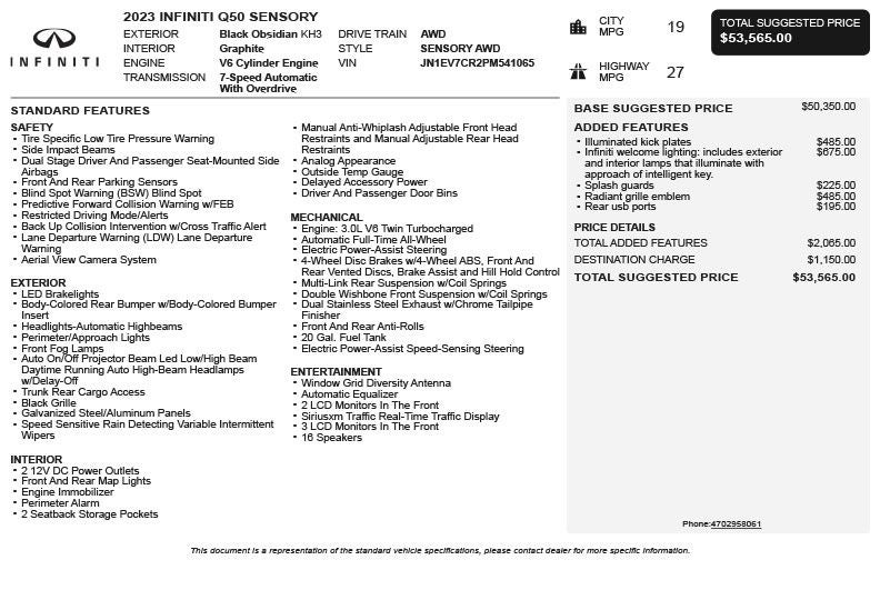 2023 INFINITI Q50 SENSORY