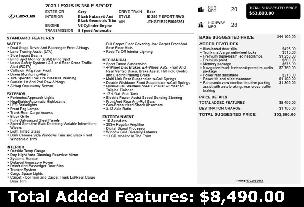 2023 Lexus IS 350 F SPORT