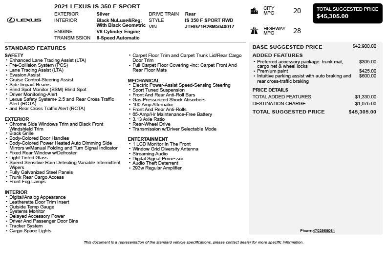 2021 Lexus IS 350 F SPORT