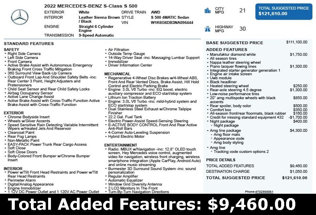 2022 Mercedes-Benz S-Class S 500 4MATIC®