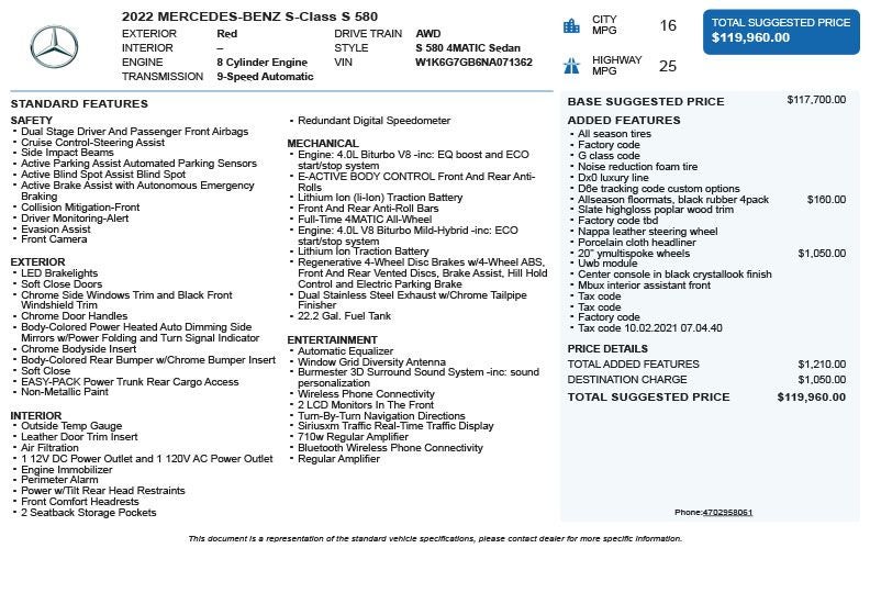 2022 Mercedes-Benz S-Class S 580 4MATIC®
