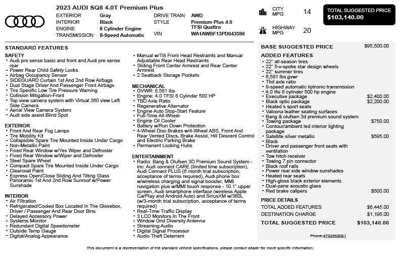 2023 Audi SQ8 4.0T Premium Plus quattro