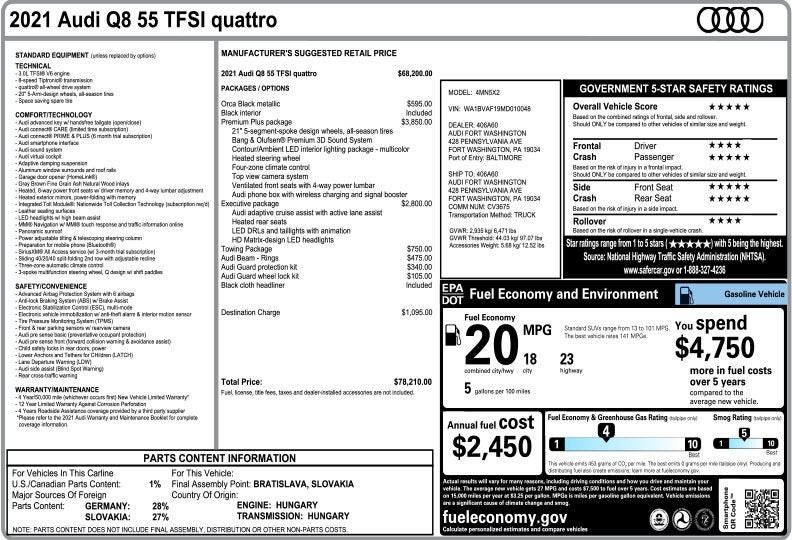 2021 Audi Q8 55 Premium Plus quattro