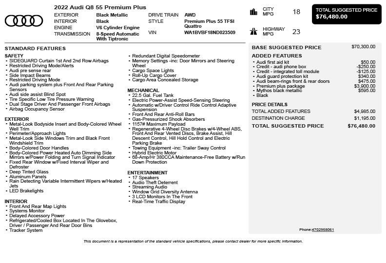2022 Audi Q8 55 Premium Plus quattro