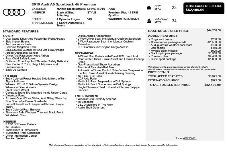 2019 Audi A5 Sportback Premium Plus quattro