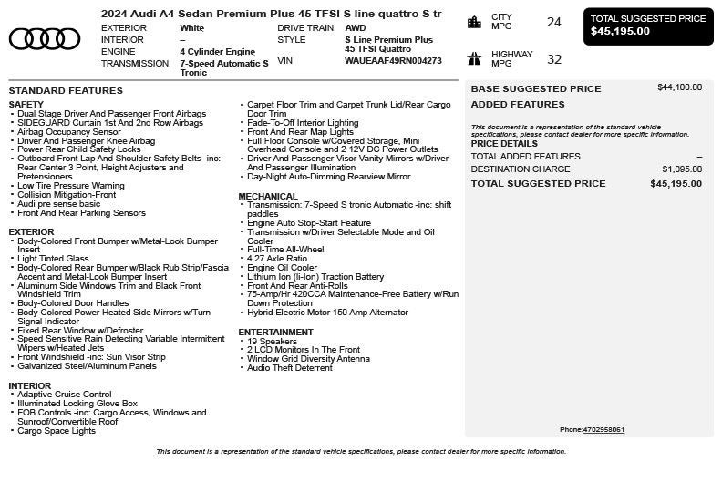 2024 Audi A4 45 S line Premium Plus quattro