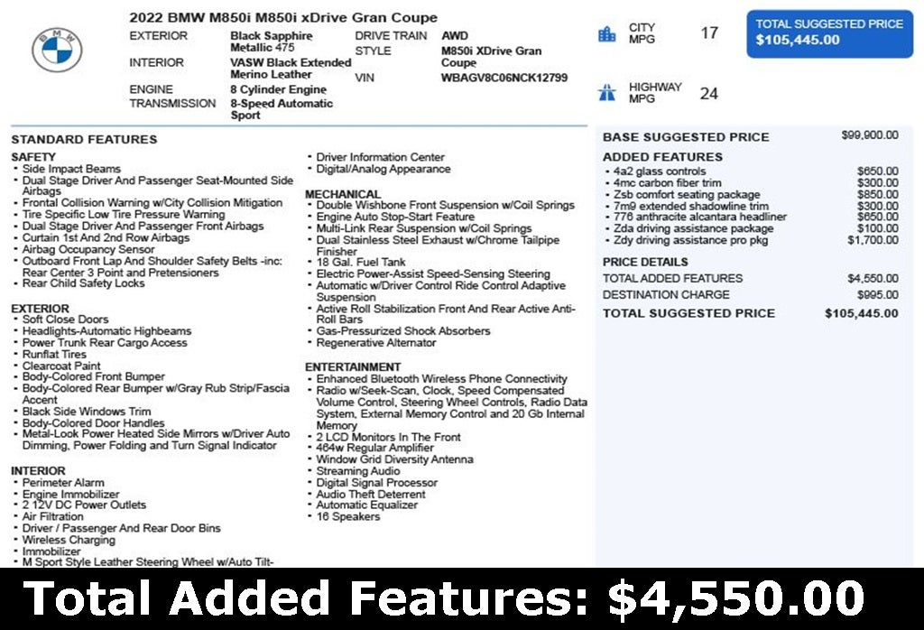 2022 BMW 8 Series M850i xDrive Gran Coupe