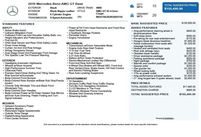 2019 Mercedes-Benz AMG® GT 63 Base 4MATIC®