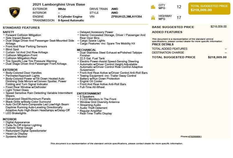 2021 Lamborghini Urus Base