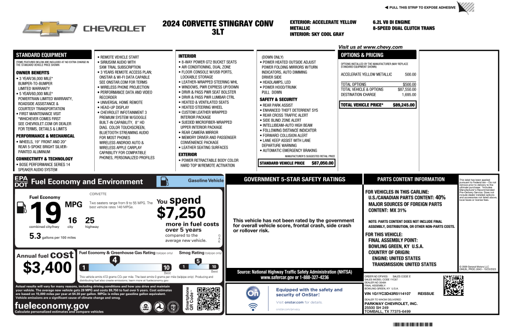 2024 Chevrolet Corvette Stingray 3LT