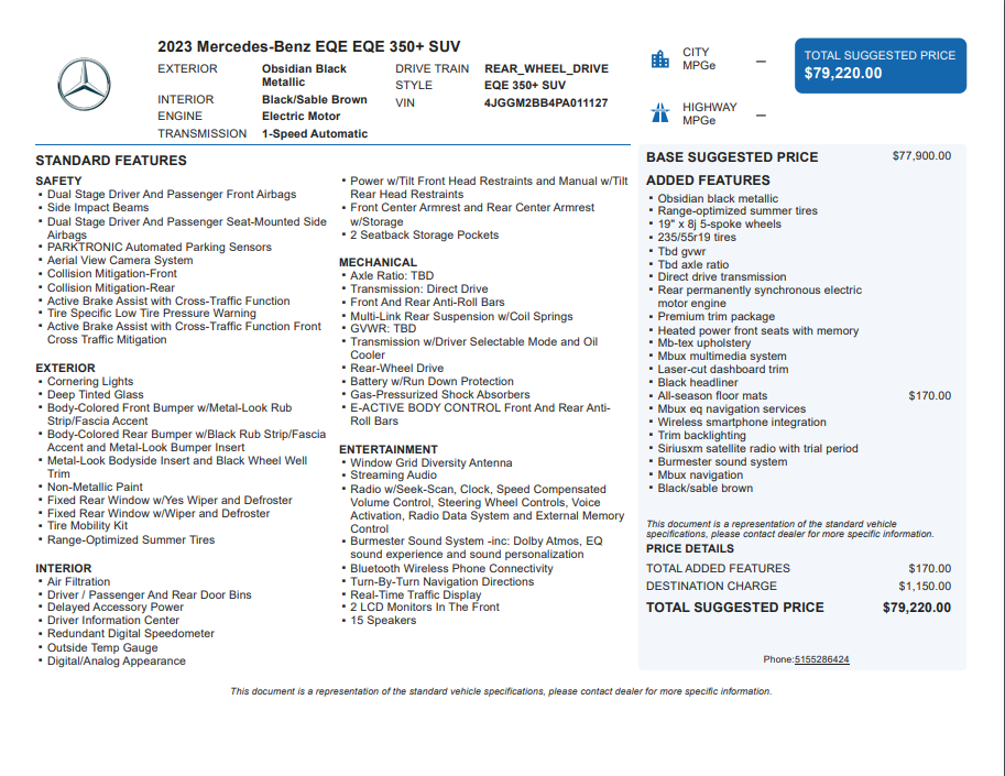 2023 Mercedes-Benz EQE 350+ SUV Base