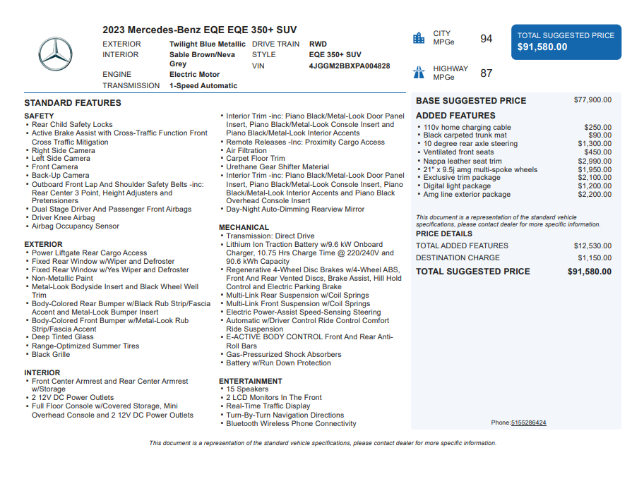 2023 Mercedes-Benz EQE 350+ SUV Base