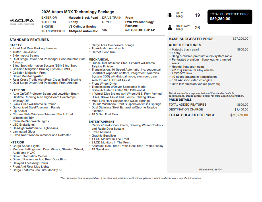 2026 Acura MDX Technology Package