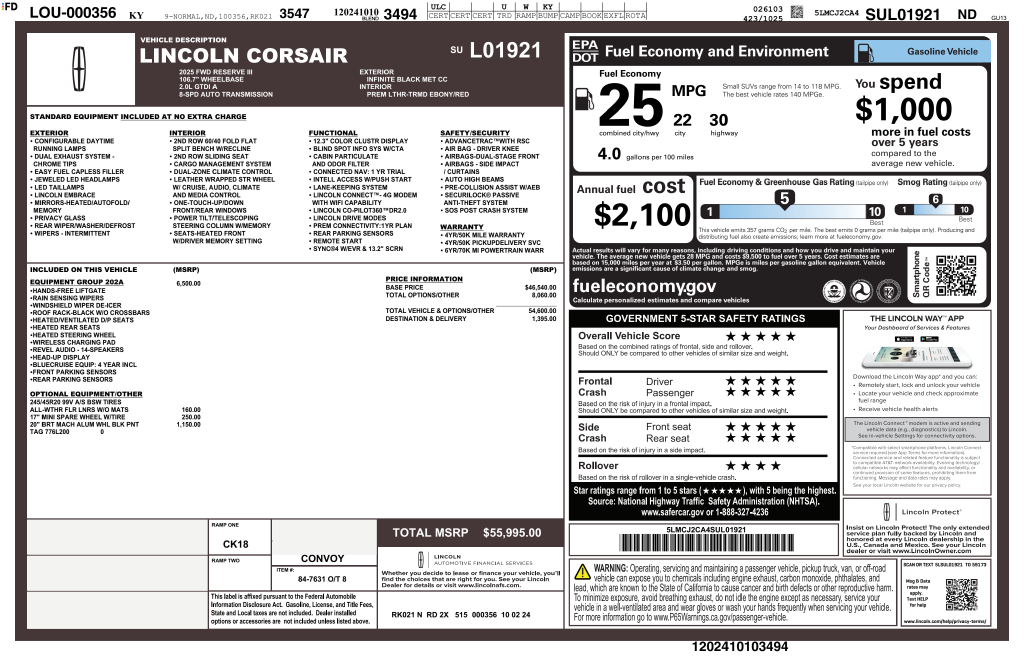 2025 Lincoln Corsair Reserve
