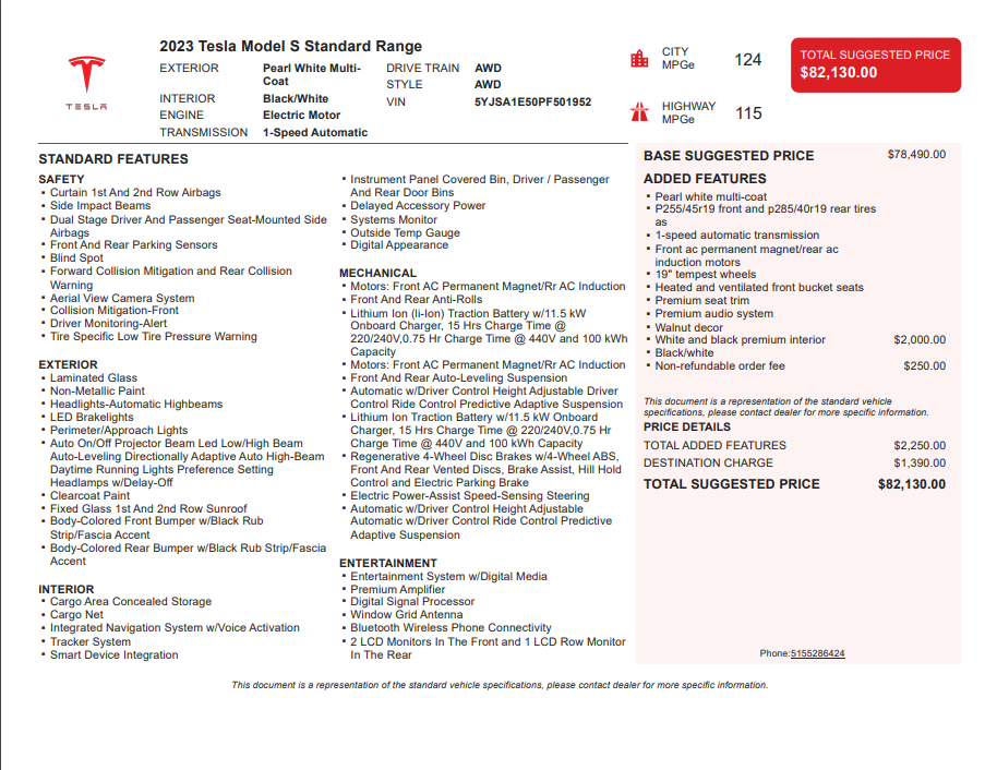 2023 Tesla Model S Standard Range