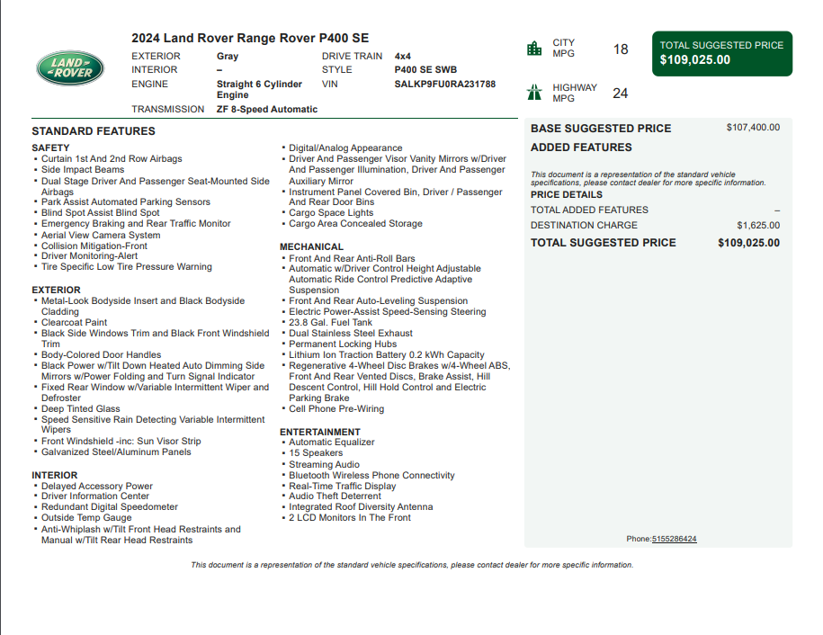 2024 Land Rover Range Rover SE