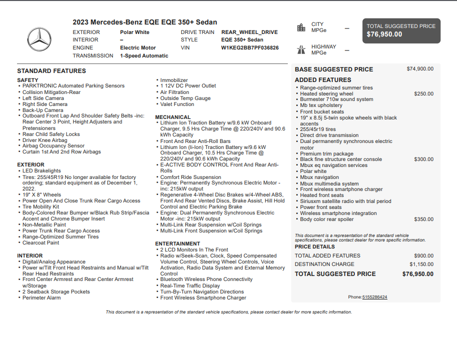 2023 Mercedes-Benz EQE 350+ Sedan Base