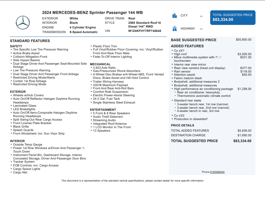 2024 Mercedes-Benz Sprinter 2500 Passenger 144 WB High Roof