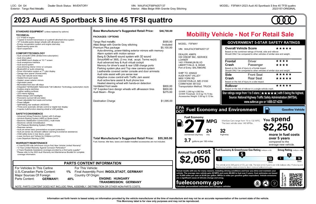 2023 Audi A5 Sportback 45 S line Premium Plus quattro
