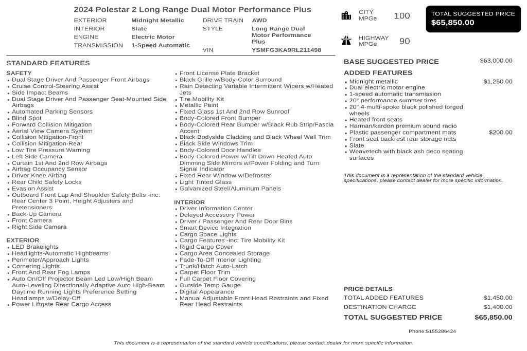 2024 Polestar 2 Long Range Dual Motor Performance Plus