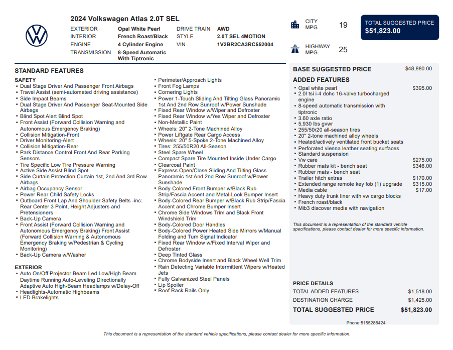 2024 Volkswagen Atlas 2.0T SEL