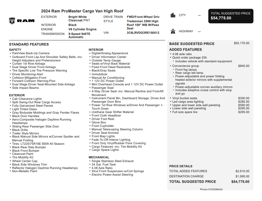 2024 RAM ProMaster 2500 High Roof