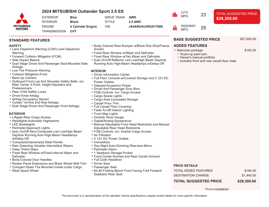 2024 Mitsubishi Outlander Sport 2.0 ES