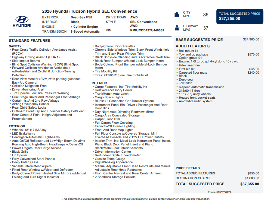 2026 Hyundai Tucson Hybrid SEL Convenience