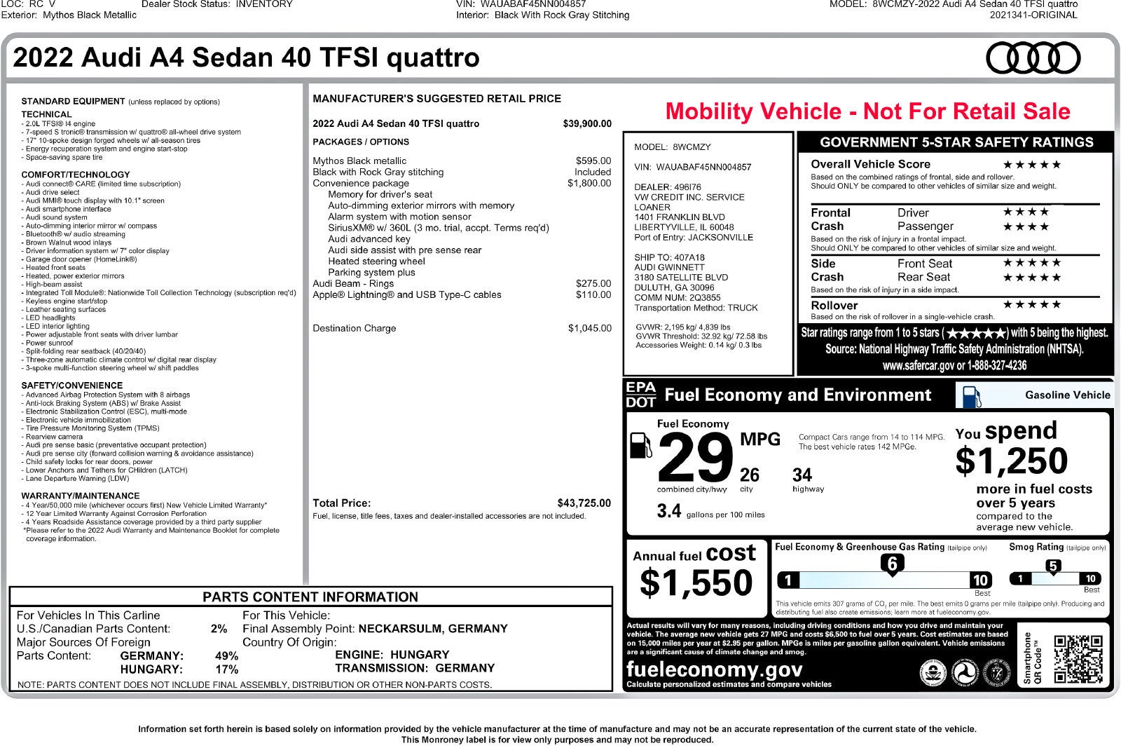 2022 Audi A4 40 Premium quattro